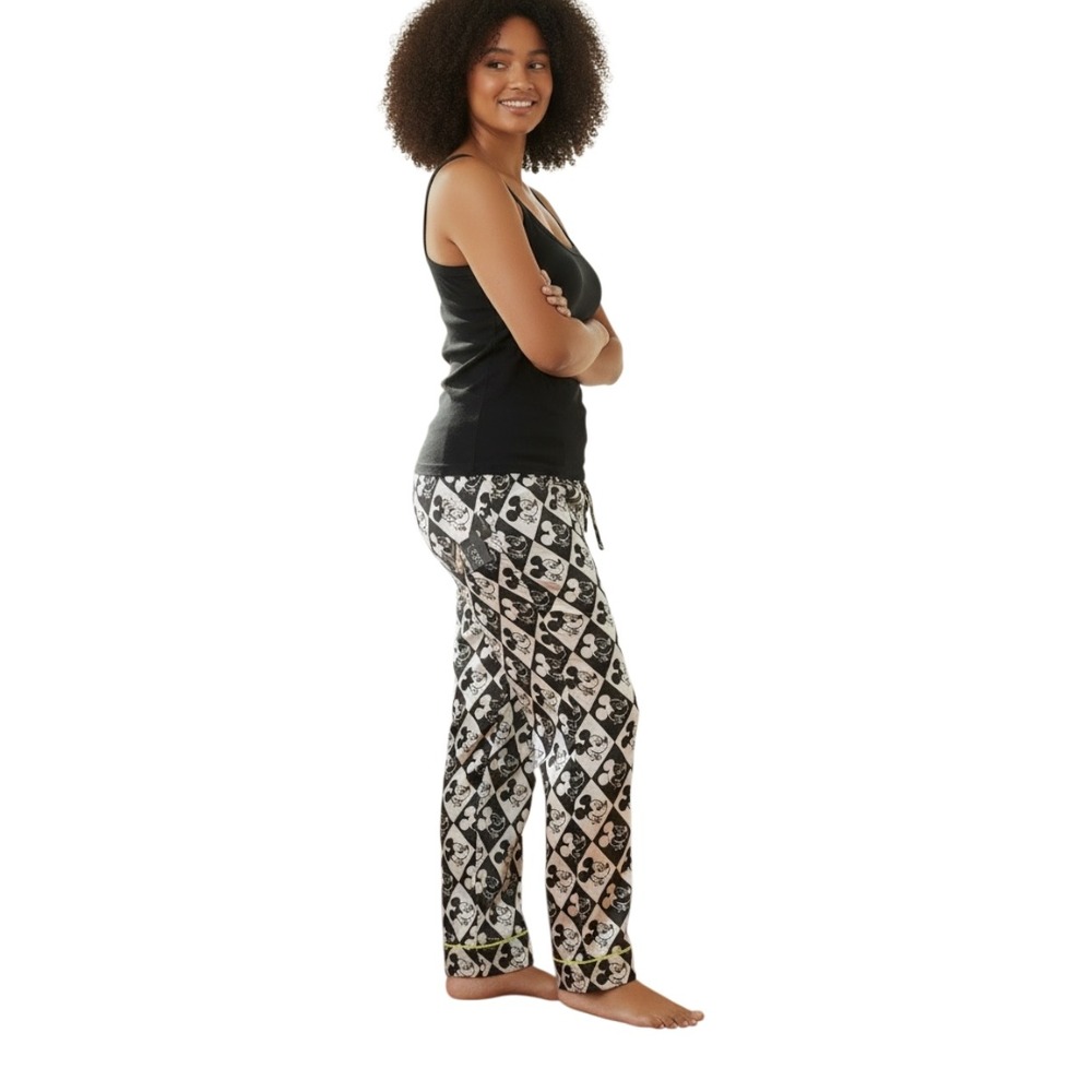 Disney Mickey Mouse Pajama Pants Womens XL Black White Harlequin‎ Diamond Print - Picture 1 of 7